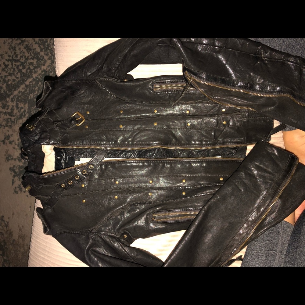 All saints iconic brown leather jacket